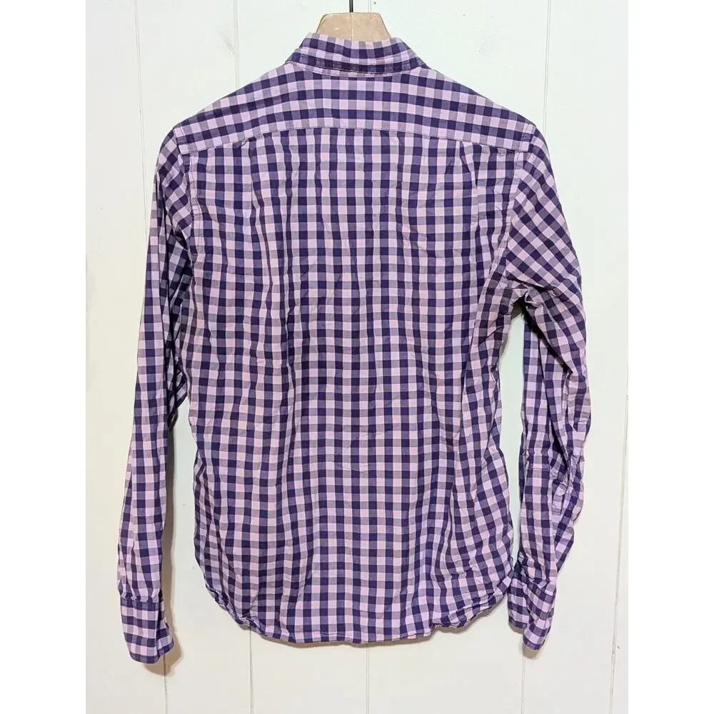 J Crew Shirt Mens S Purple Check Plaid Button Up Down Long Sleeve Ranch Western